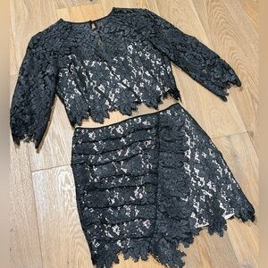 SAYLOR Black Lace Faux Leather Two-Piece Set Party Date Night XS